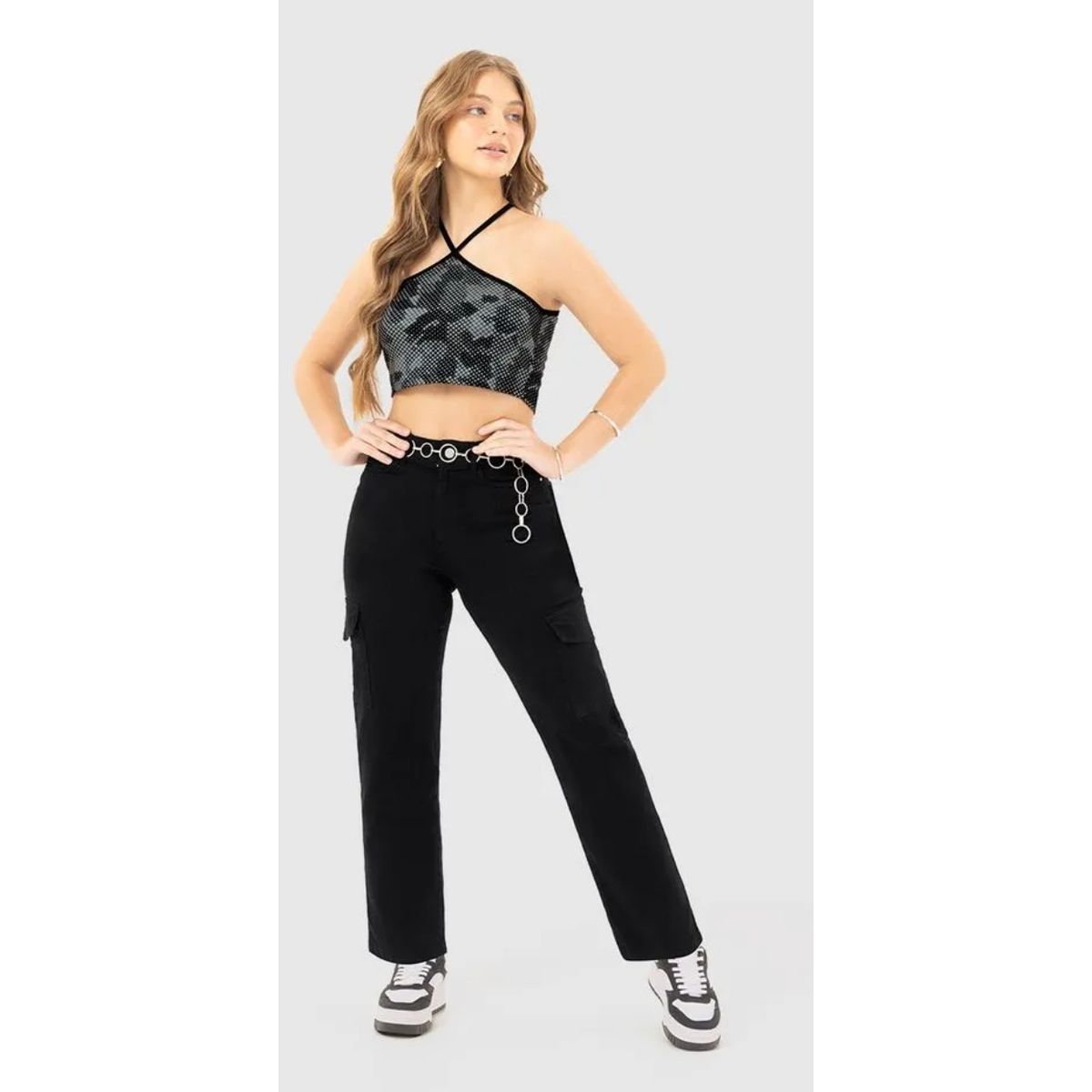 Calça Menina Straight Cargo Cintura Alta Em Sarja ... - Fátima Modas