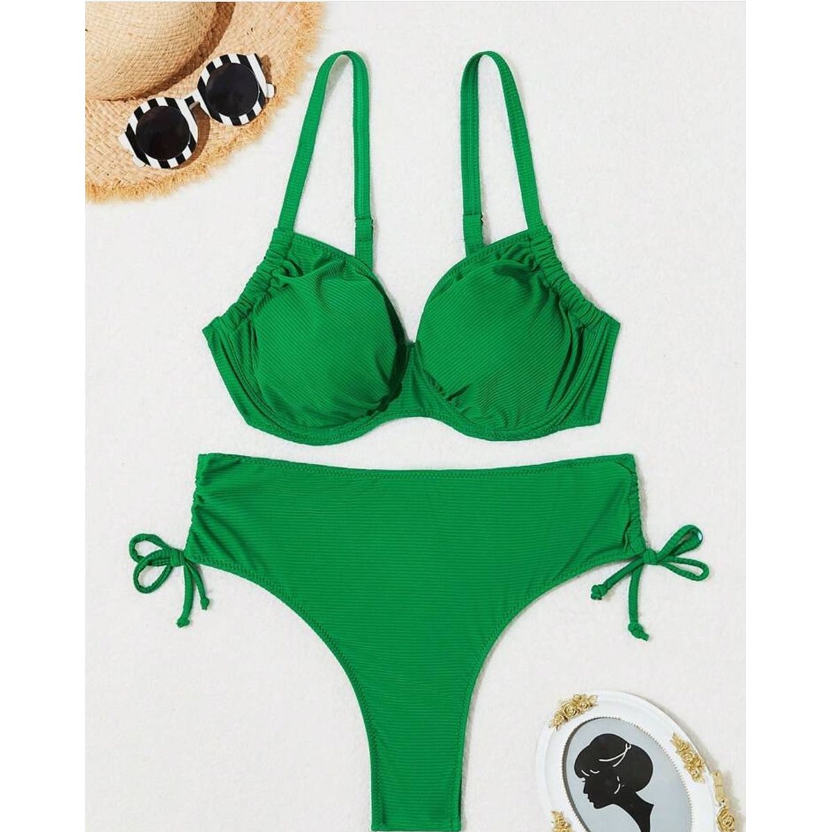 Biquini Plus size Canelado Verde Militar - Fátima Modas