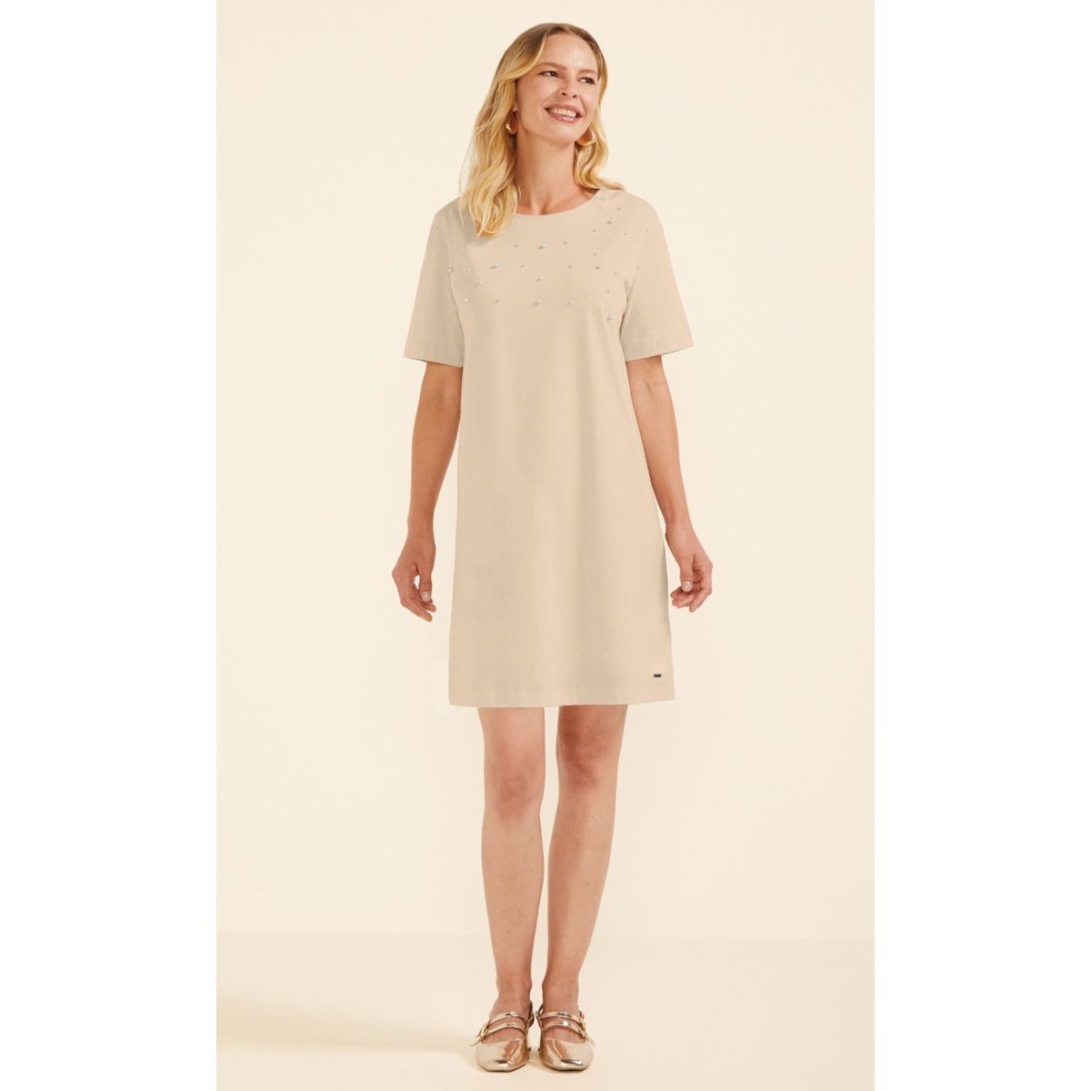 Vestido Com Aplique Perolas - Fátima Modas