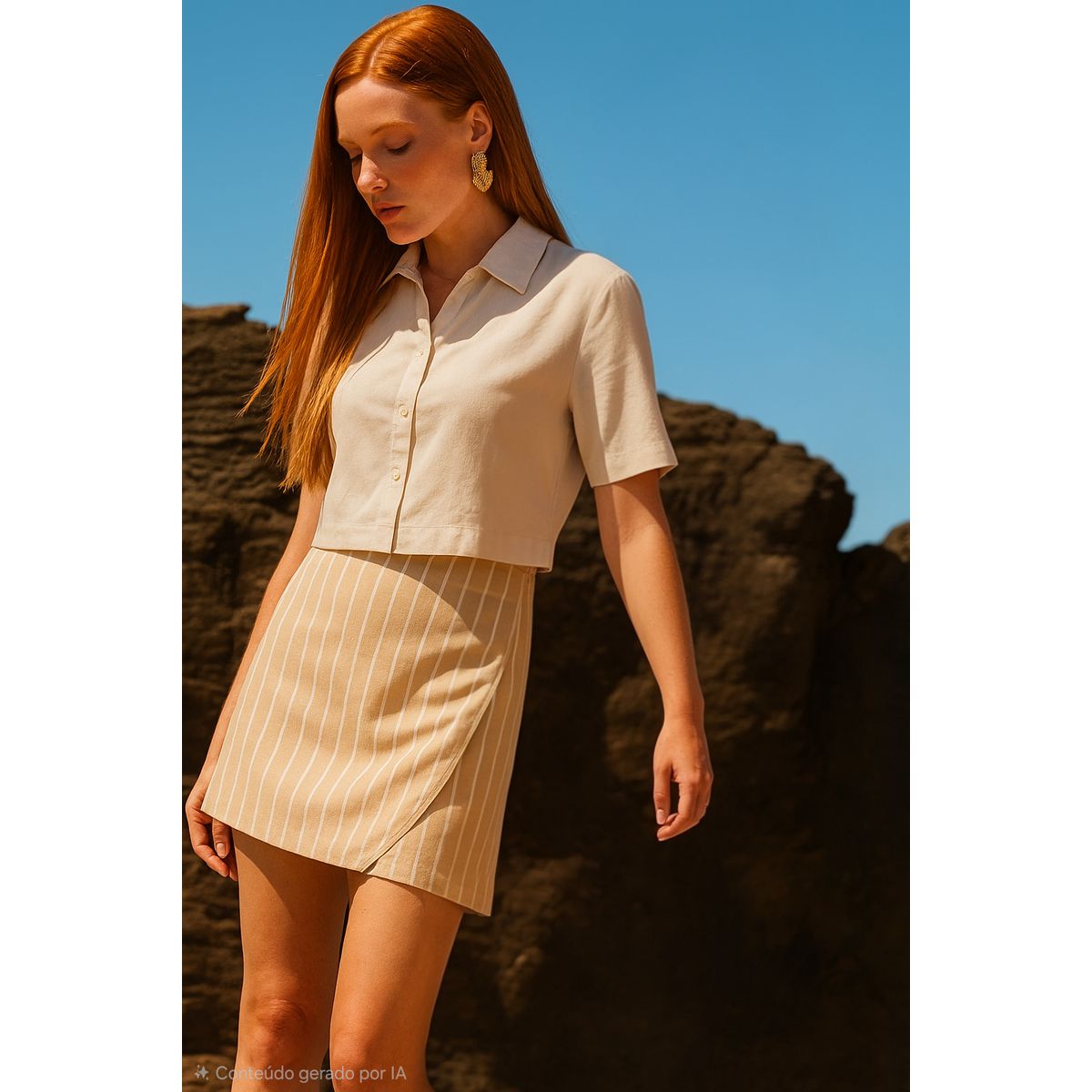 Shorts Saia Marialicia Bege - Fátima Modas