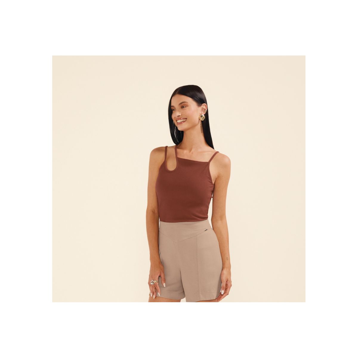 Blusa Regata Marialicia Marrom - Fátima Modas