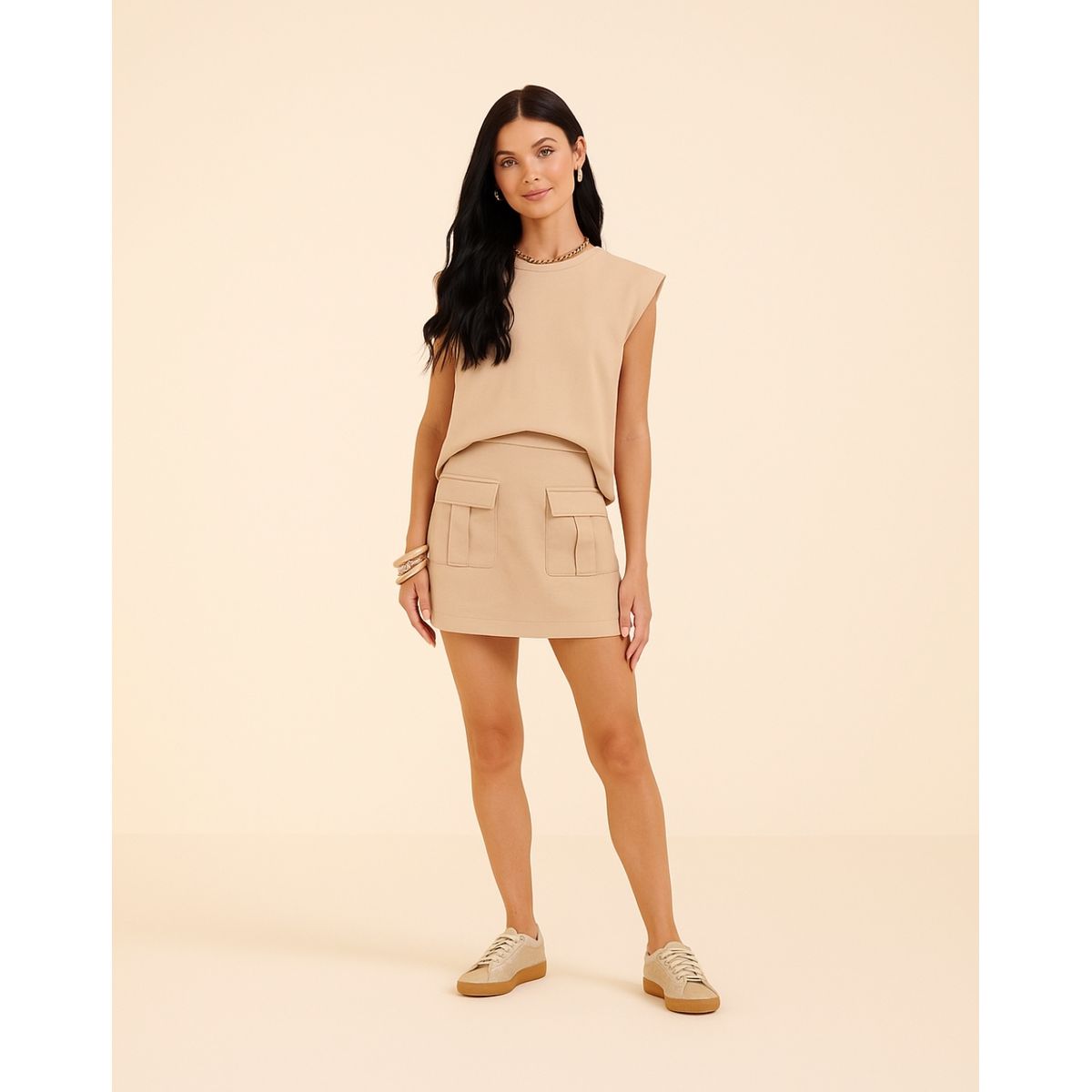 Shorts Saia Marialicia Bege - Fátima Modas