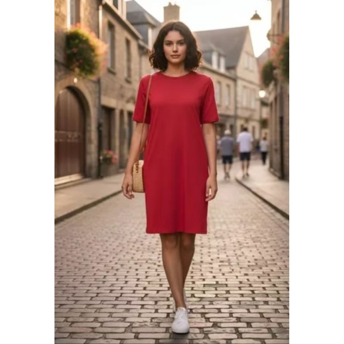 Vestido De Mangas Curtas Em Malha - Fátima Modas