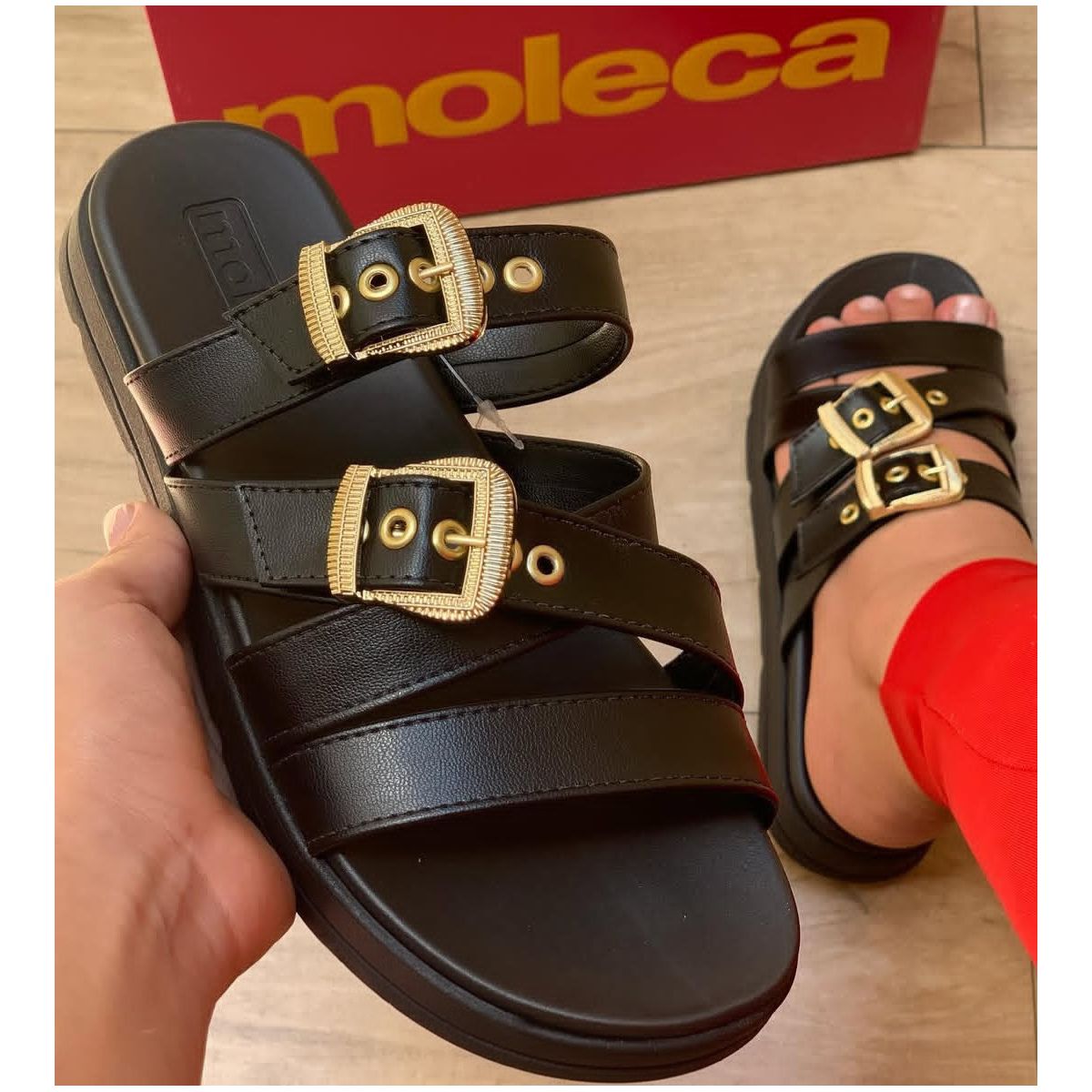 Tamanco Moleca Papete Com Fivelas Preto - Fátima Modas