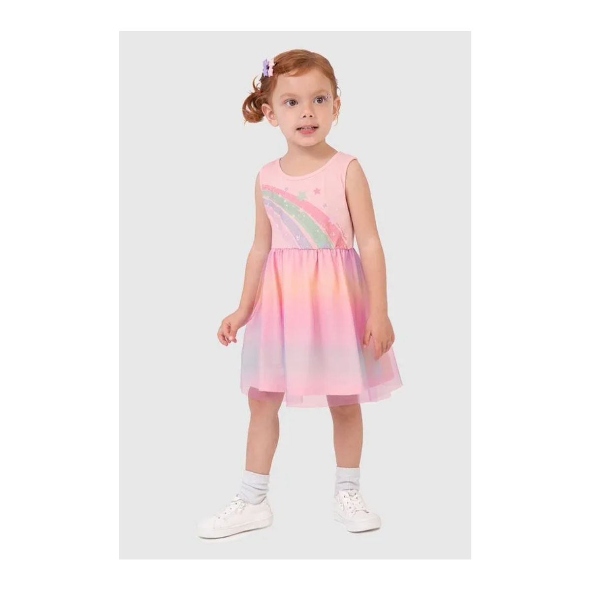 Vestido Infantil Estampa Glitter Em Algodão Com Tu... - Fátima Modas