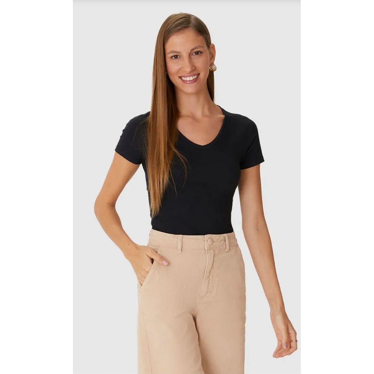 Blusa Básica Feminina Decote V Em Algodão - Fátima Modas