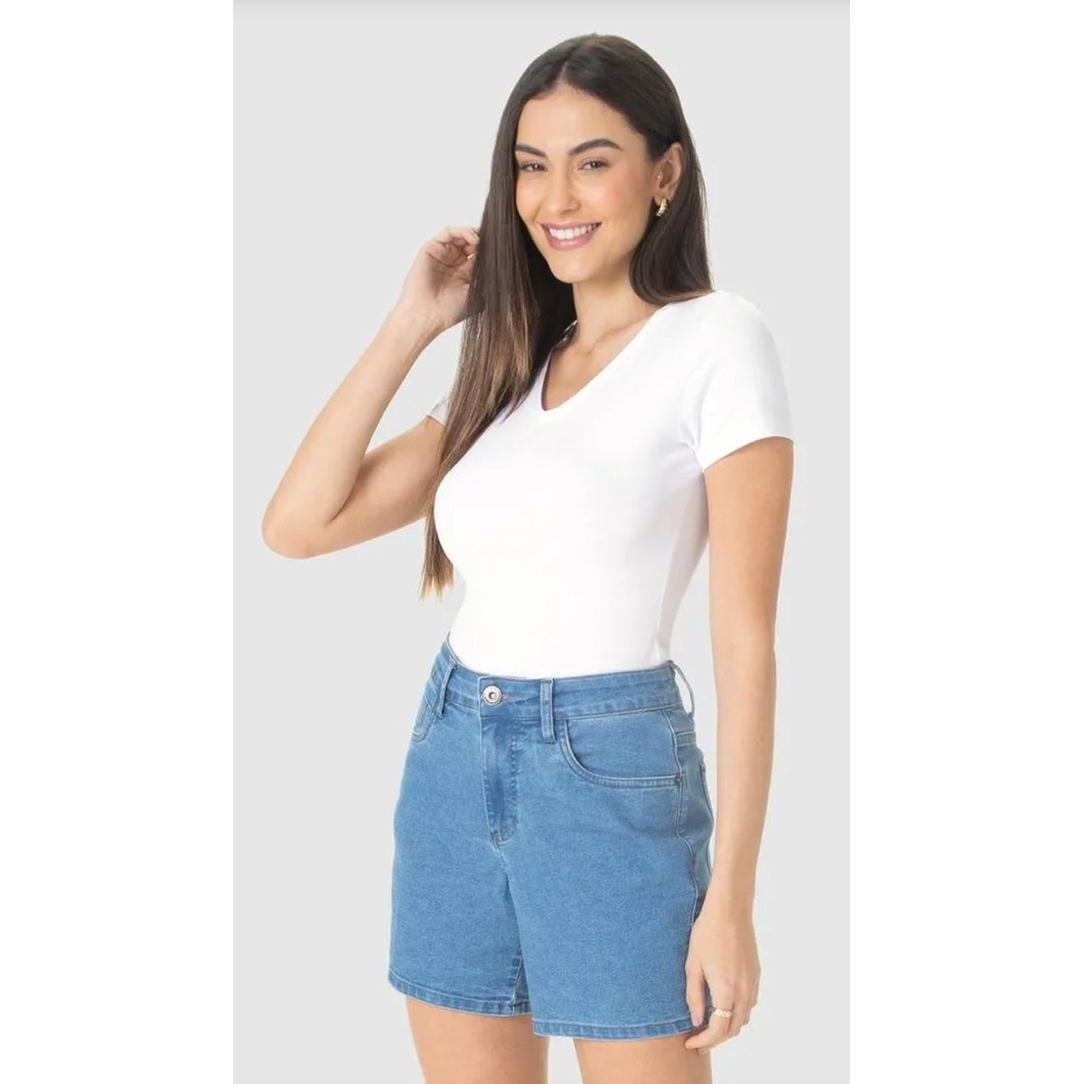 Blusa Básica Feminina Decote V Em Algodão - Fátima Modas