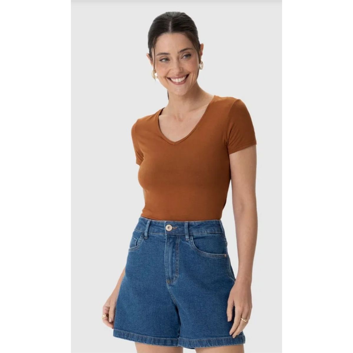 Blusa Básica Feminina Decote V Em Viscose Stretch - Fátima Modas