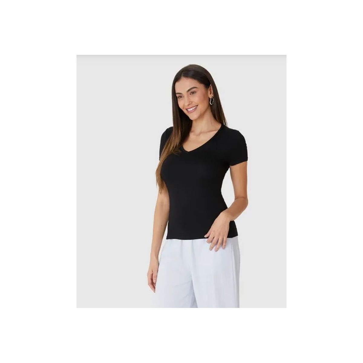 Blusa Básica Feminina Decote V Em Viscose Stretch - Fátima Modas