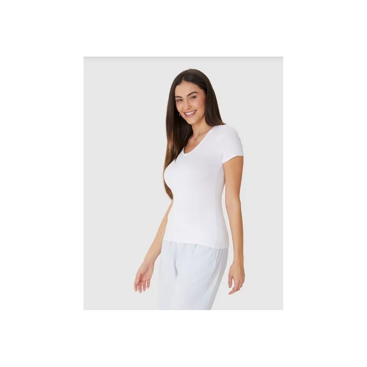 Blusa Básica Feminina Decote V Em Viscose Stretch - Fátima Modas