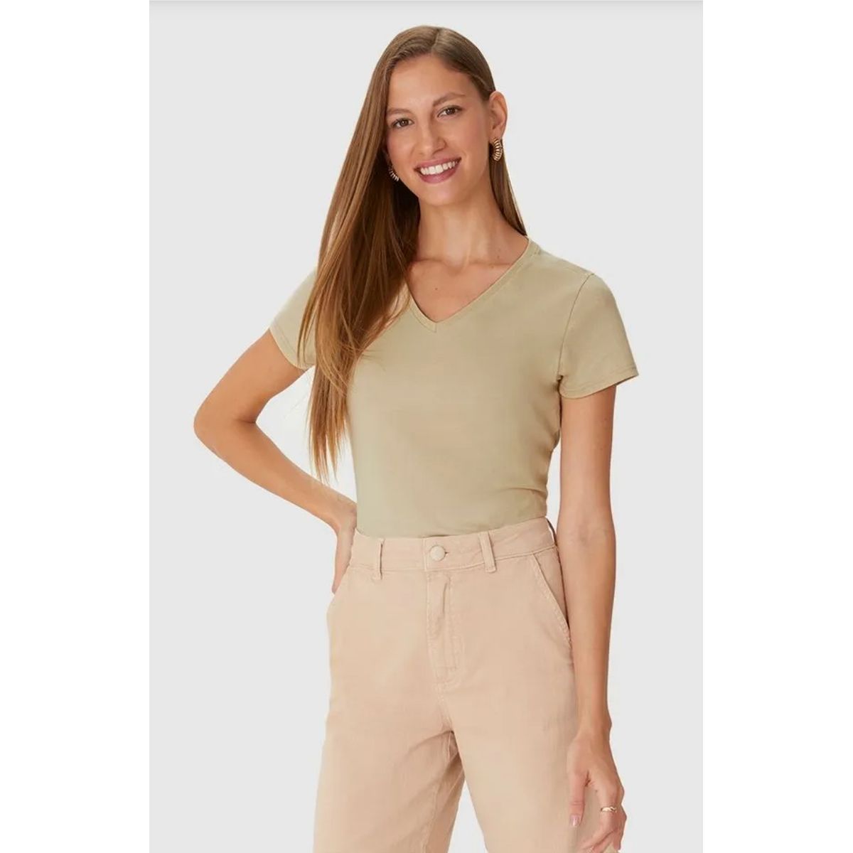 Blusa Básica Feminina Decote V Em Algodão - Fátima Modas