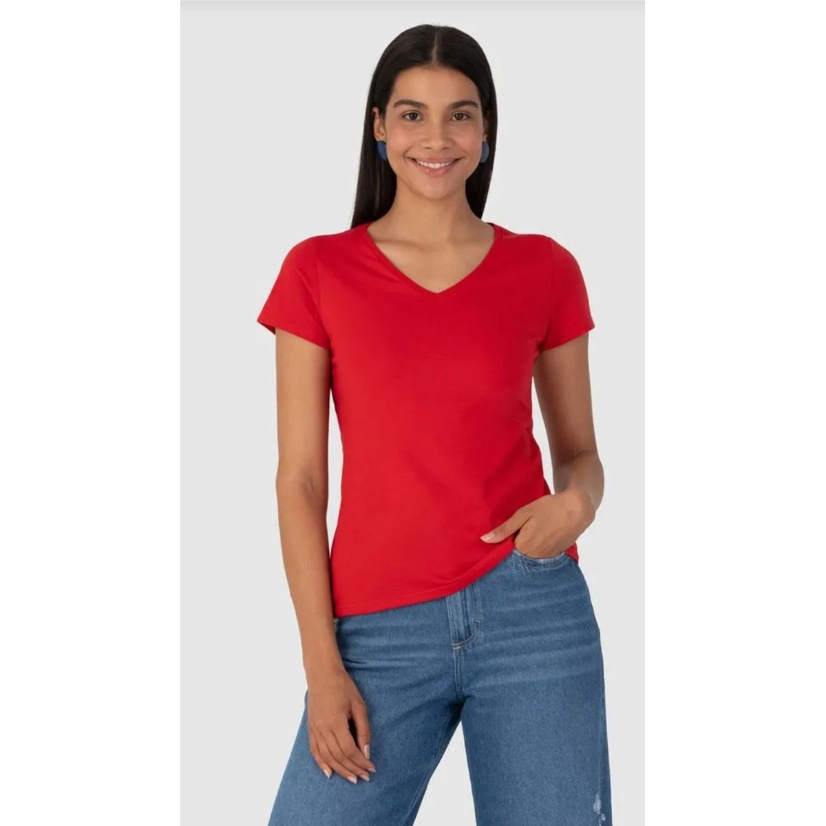Blusa Básica Feminina Decote V Em Algodão - Fátima Modas