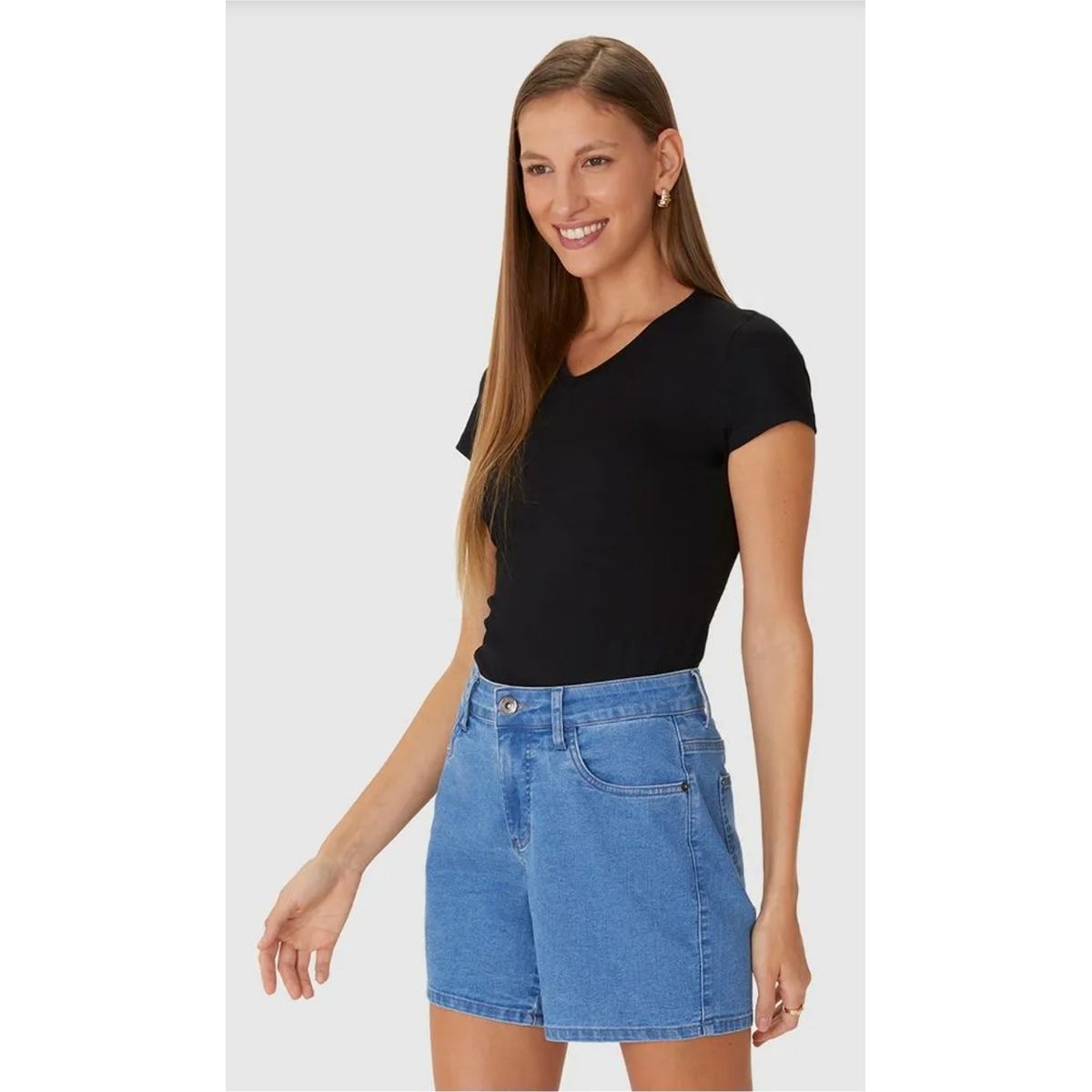 Blusa Básica Feminina Decote V Em Algodão - Fátima Modas