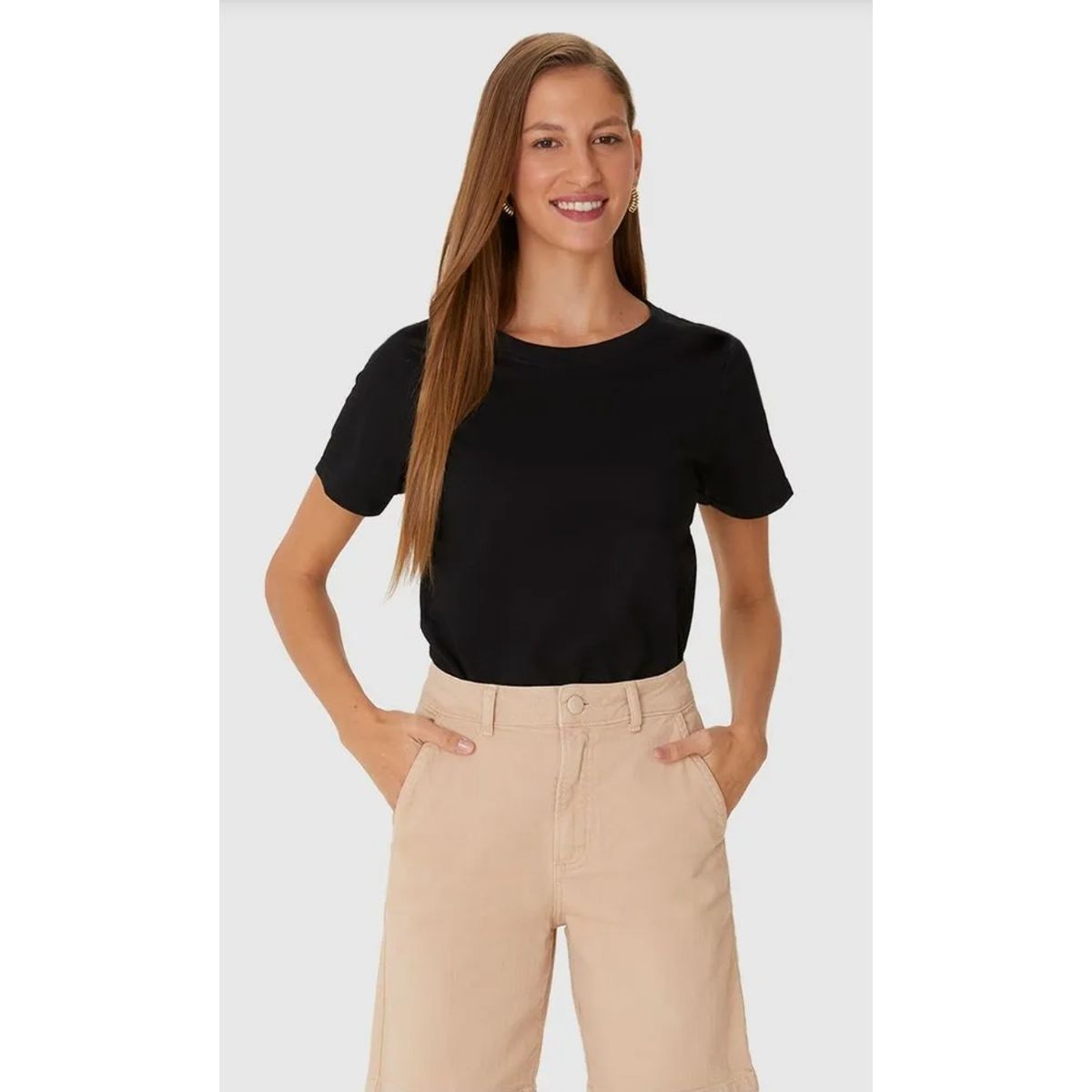 Blusa Básica Feminina Decote Redondo Com Pesponto ... - Fátima Modas