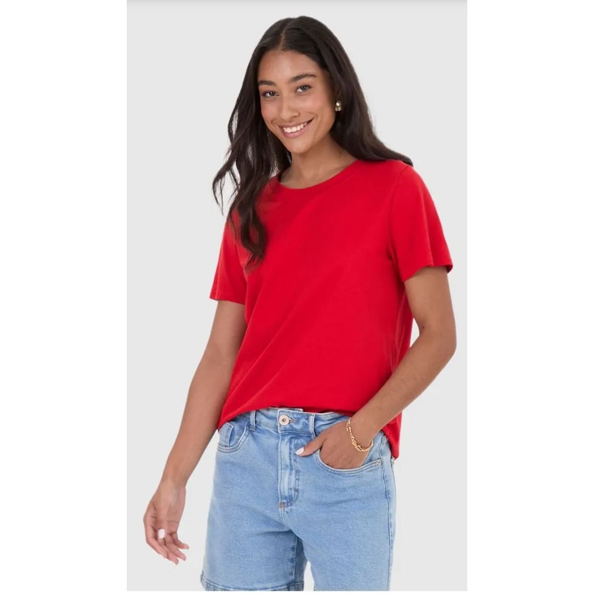Blusa Básica Feminina Decote Redondo Com Pesponto ... - Fátima Modas
