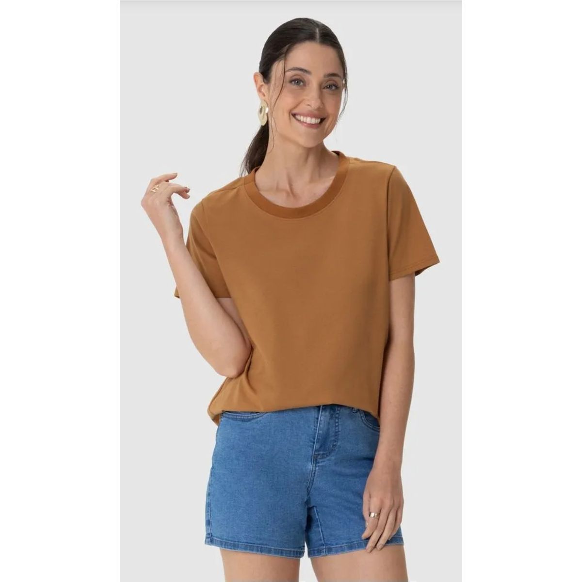 Blusa Básica Feminina Decote Redondo Com Pesponto ... - Fátima Modas