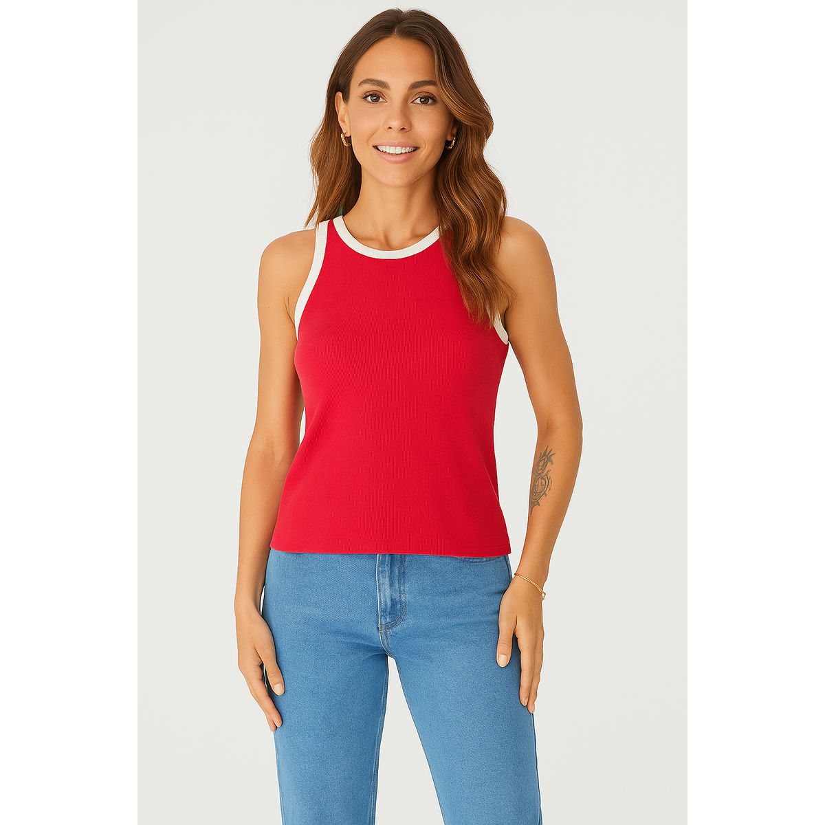 Regata Básica Feminina Decote U Em Ribana - Fátima Modas