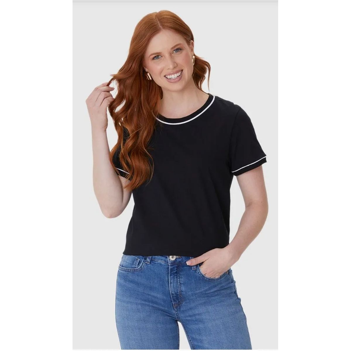 Blusa Básica Feminina Decote Redondo Costura Contr... - Fátima Modas