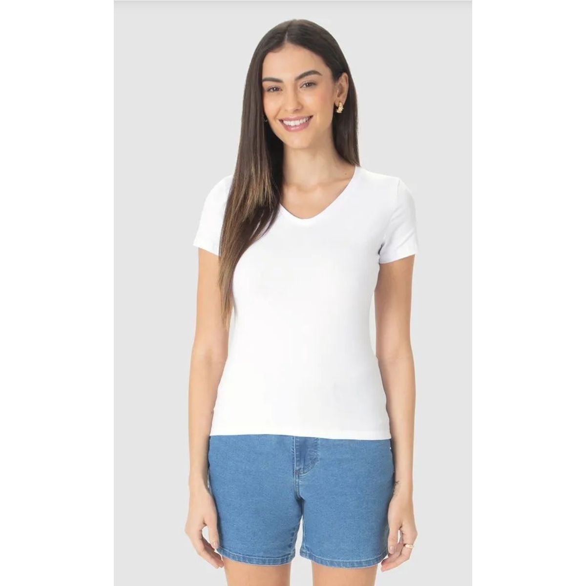 Blusa Básica Feminina Decote V Em Algodão - Fátima Modas