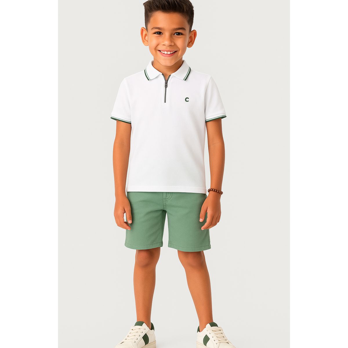 Conjunto Menino Camisa Polo Peitilho Com Zíper Em ... - Fátima Modas
