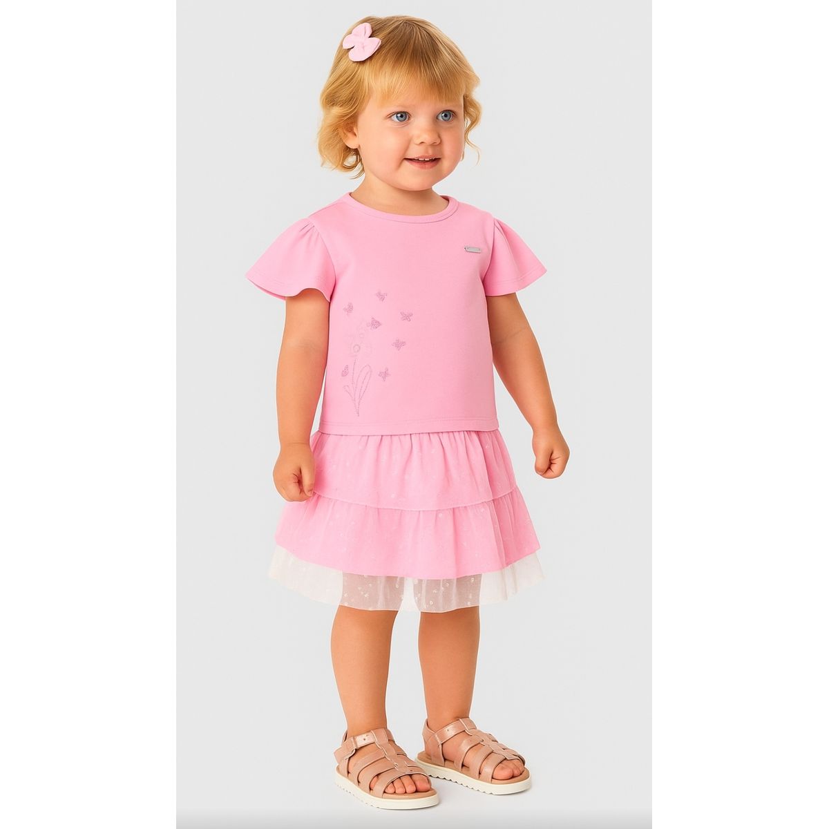 Conjunto Menina Blusa Bordado + Saia Em Algodão E ... - Fátima Modas