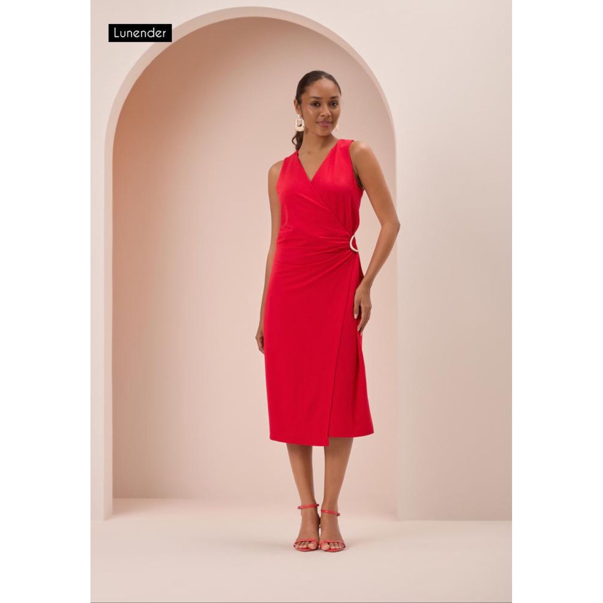 VESTIDO MIDI CHÁ LUNENDER C5077 - Vermelho - Fátima Modas