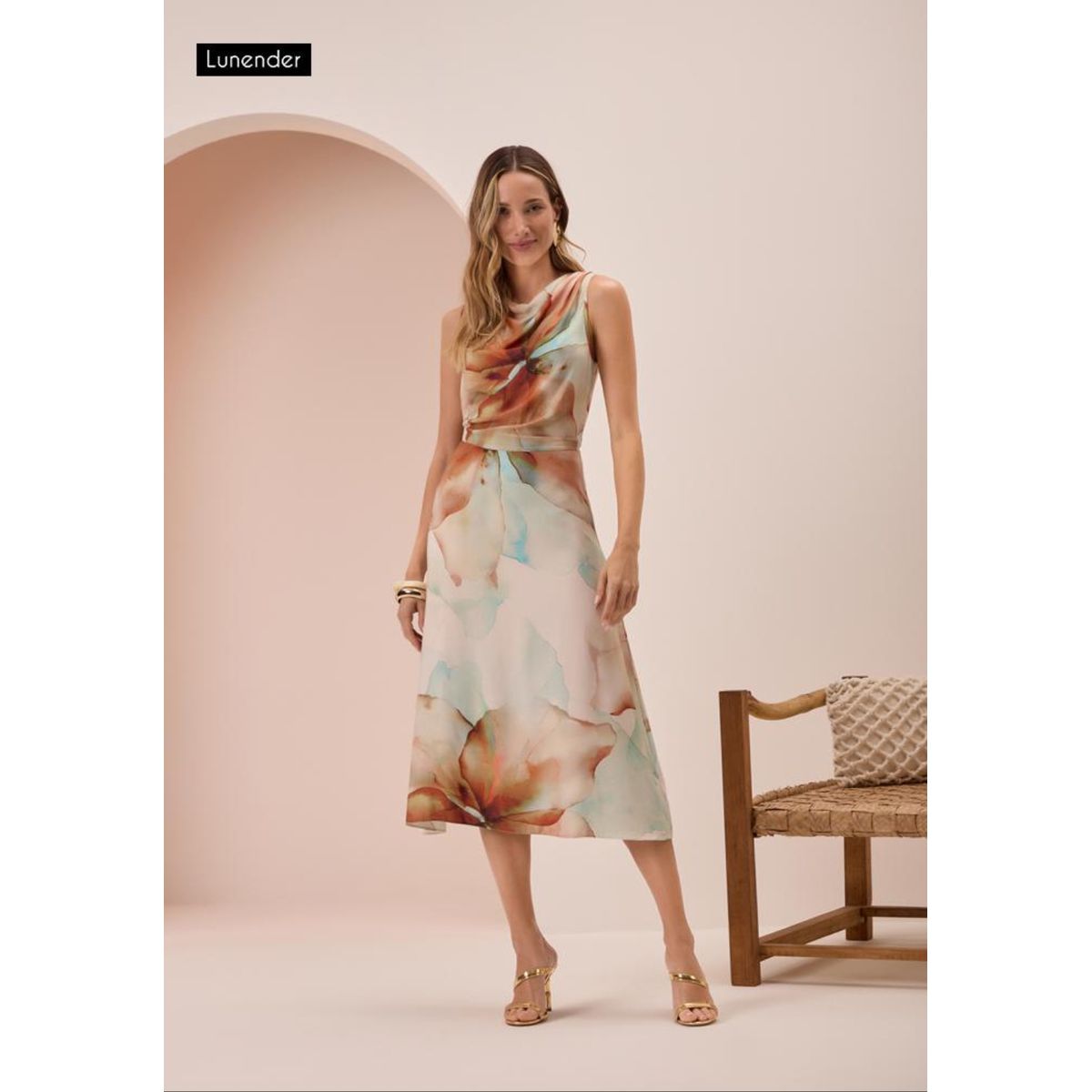 VESTIDO MIDI CHÁ LUNENDER - Fátima Modas