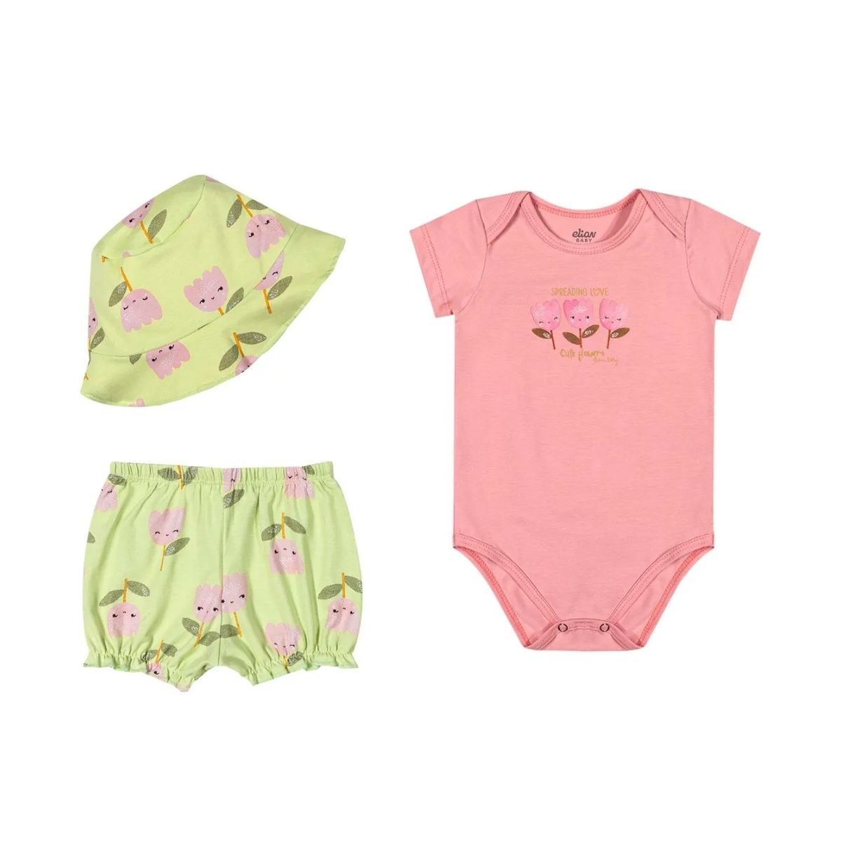 Kit Bebê Menina Com Chapéu Elian Rosa - Fátima Modas