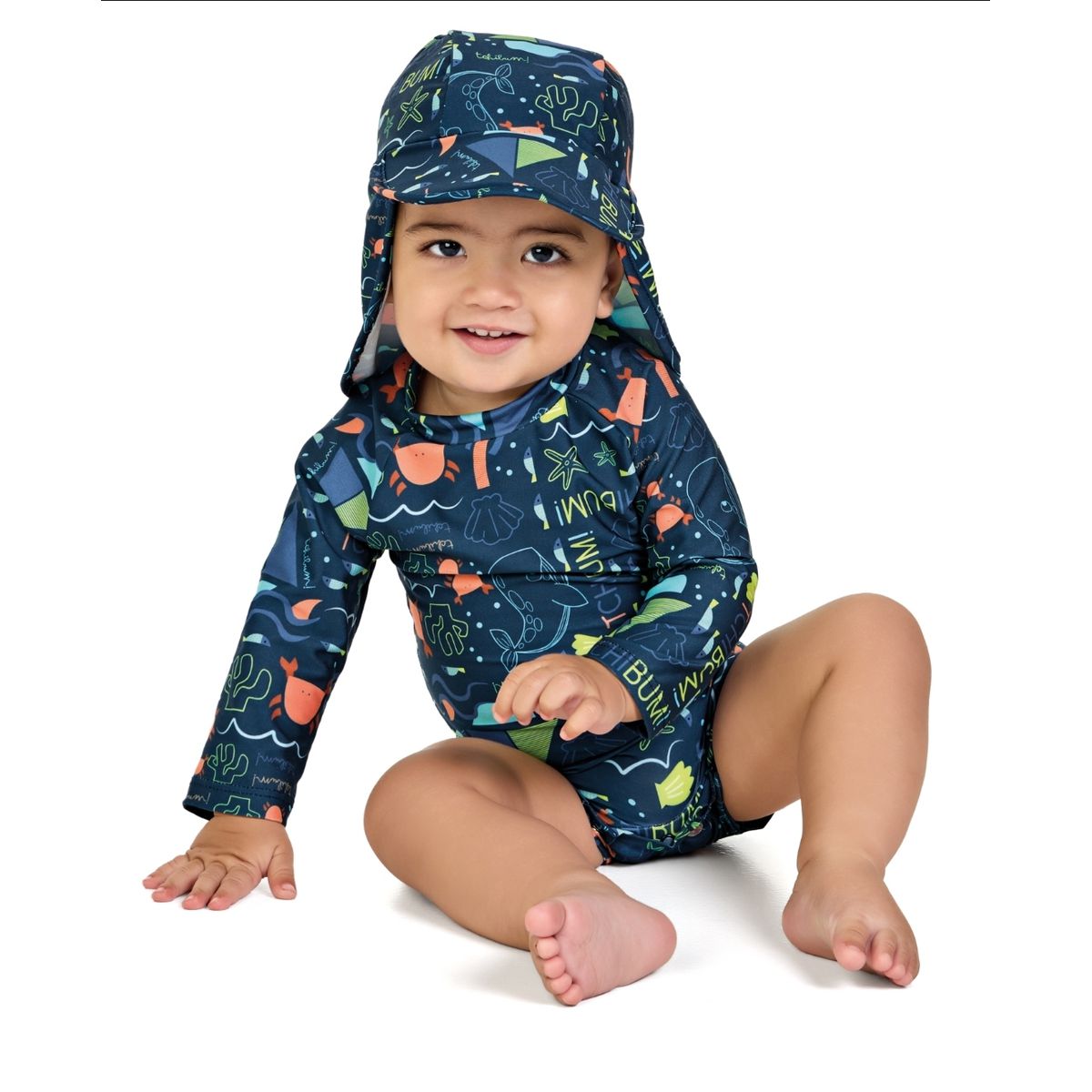 Macaquinho Praia Bebê com Boné Proteção UV Safari ... - Fátima Modas