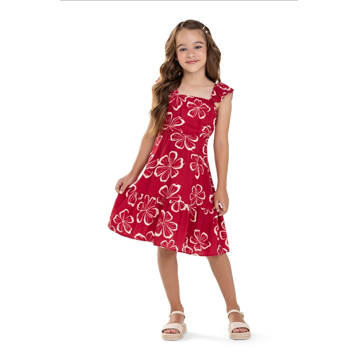 Vestido Infantil Folhas Vermelho Coloritta - Fátima Modas
