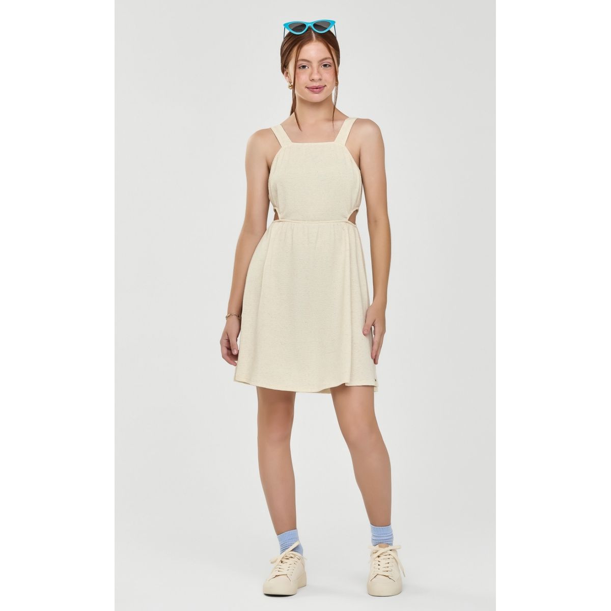 Vestido Juvenil Menina MalhaLinho Beats Bege - Fátima Modas