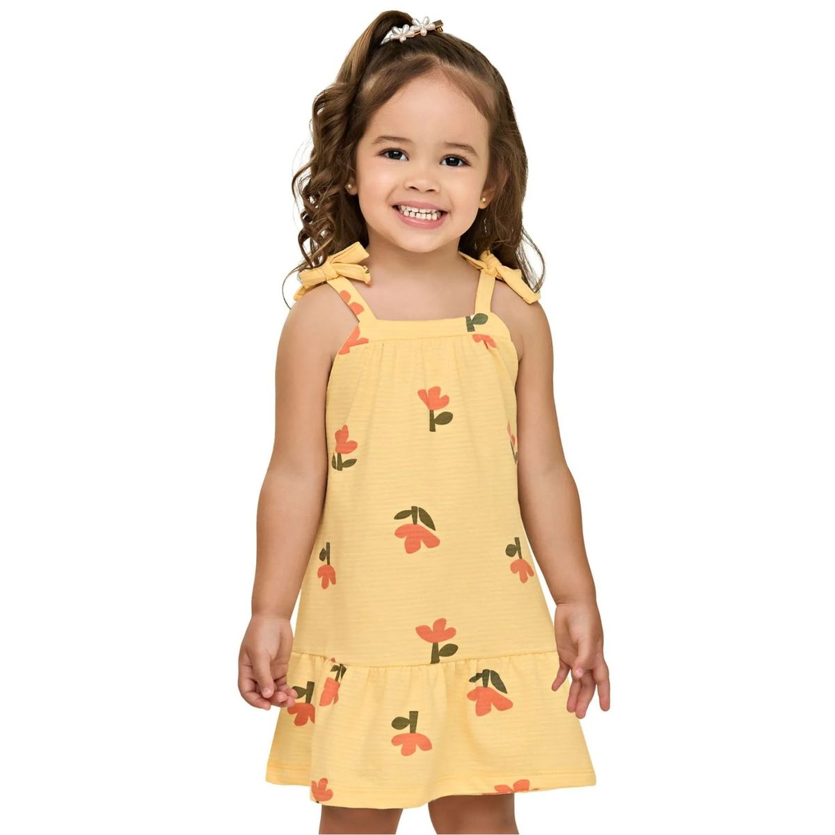 Vestido Infantil Menina Floral Flamê Elian Amarelo - Fátima Modas