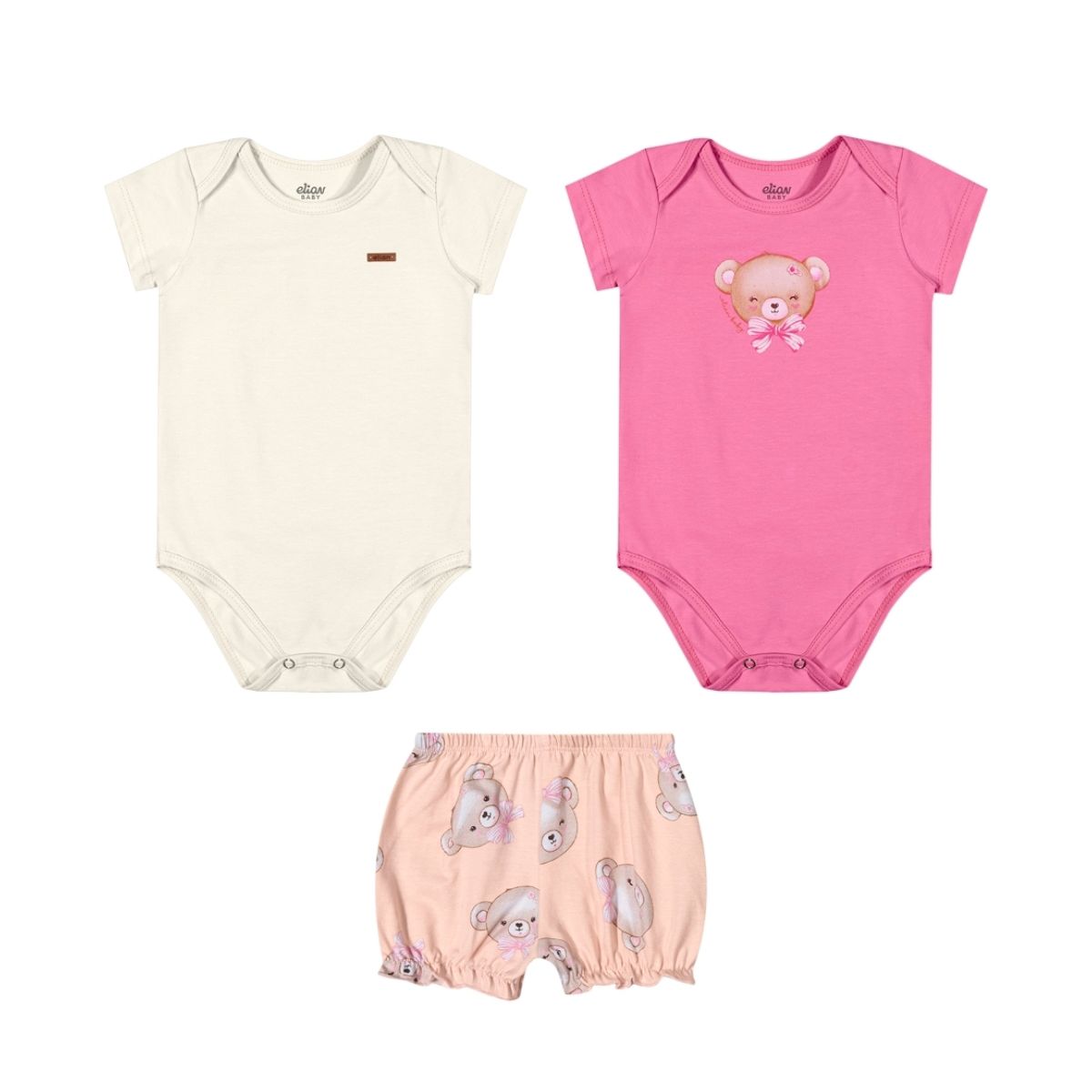 Kit Bebê Menina Com Bodies e Short Elian Rosa - Fátima Modas