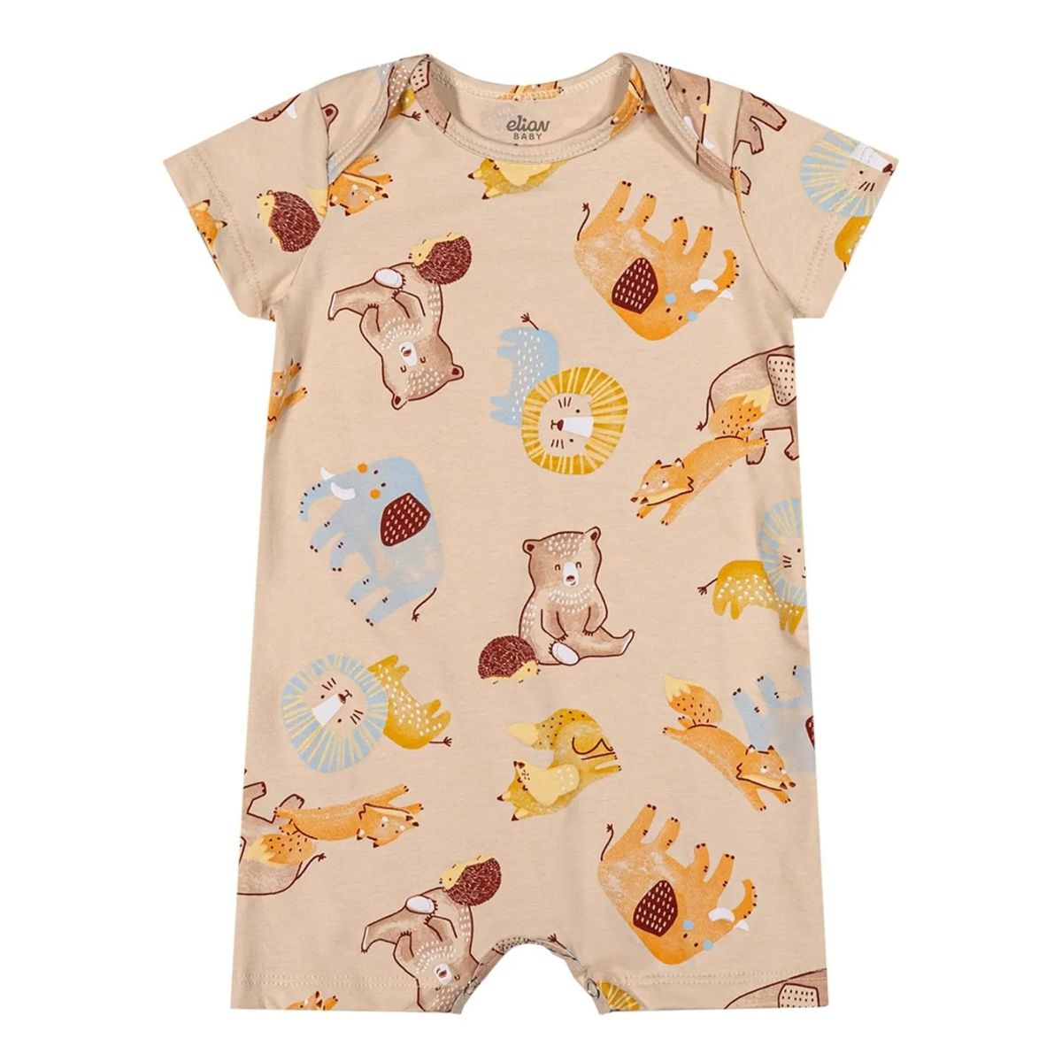 Macaquinho Bebê Menino Animais Elian Bege - Fátima Modas