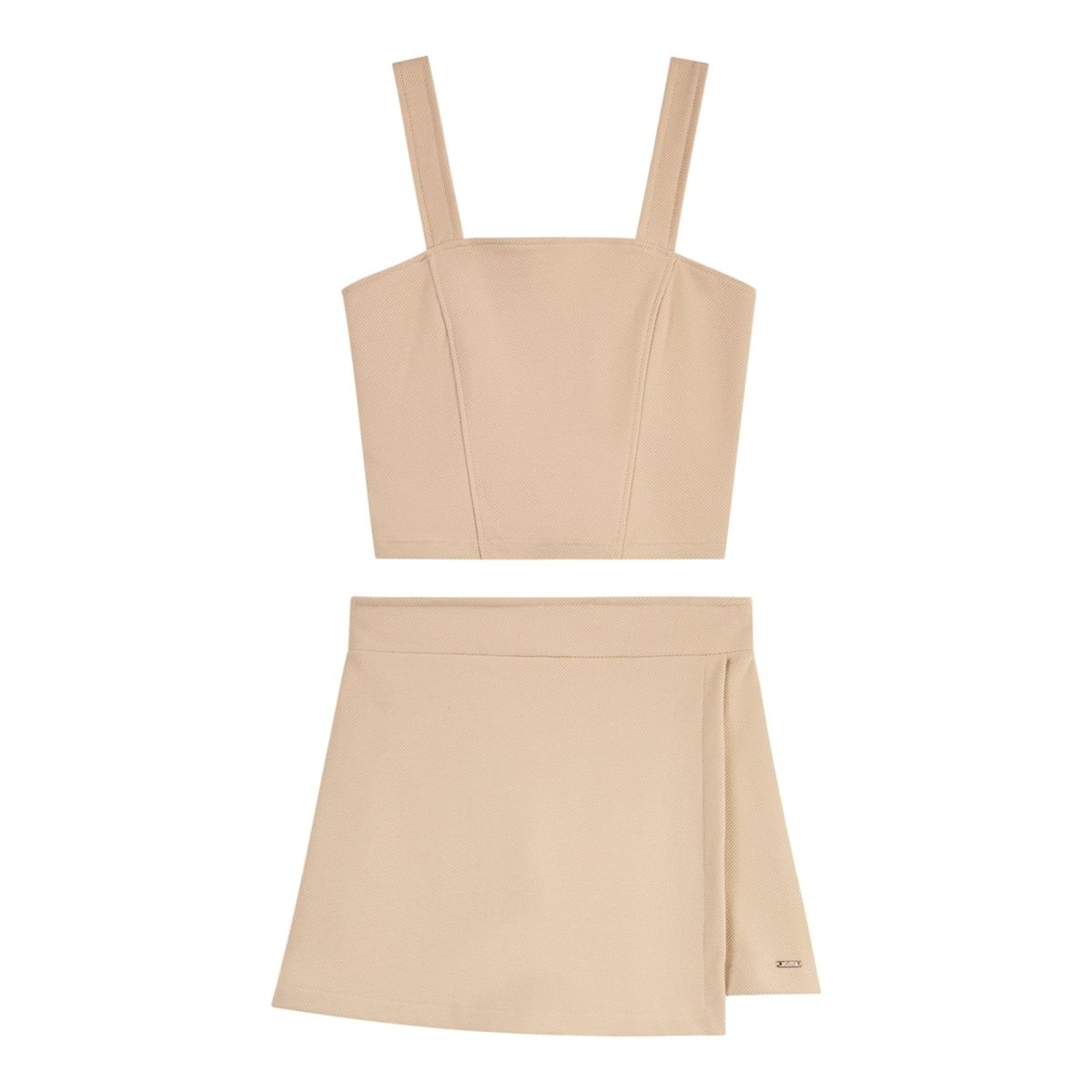 Short Saia em Crepe Com Transpasse Frontal Bege - Fátima Modas