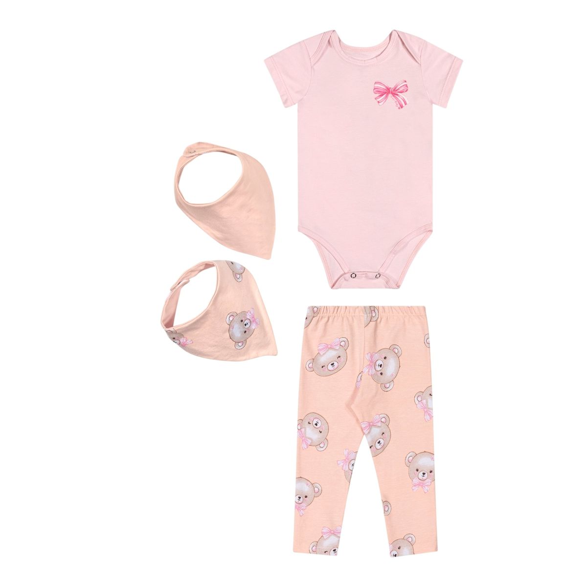 Kit Bebê Menina Com Babador Elian Rosa - Fátima Modas