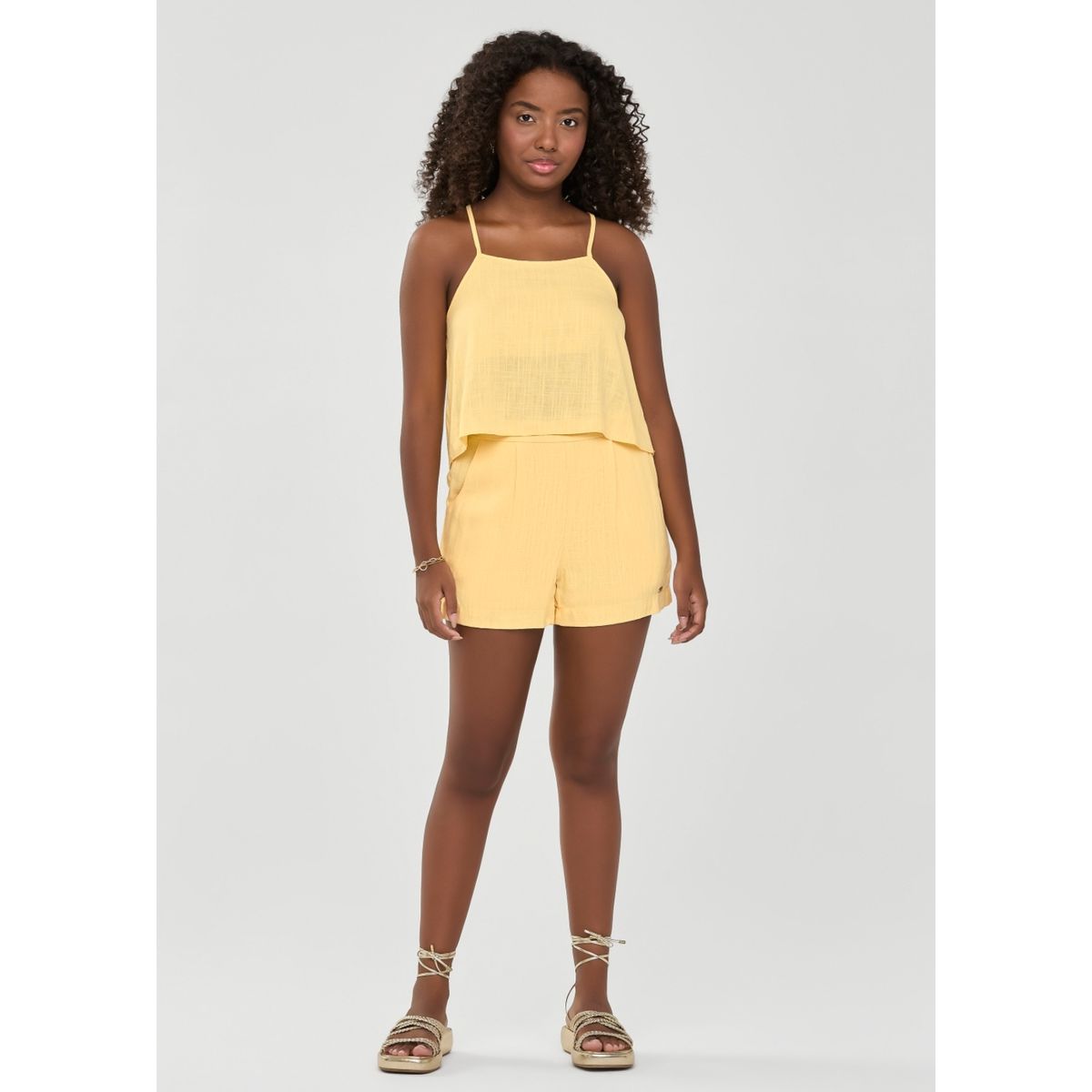 Conjunto Juvenil Menina Viscolinho Beats Amarelo - Fátima Modas