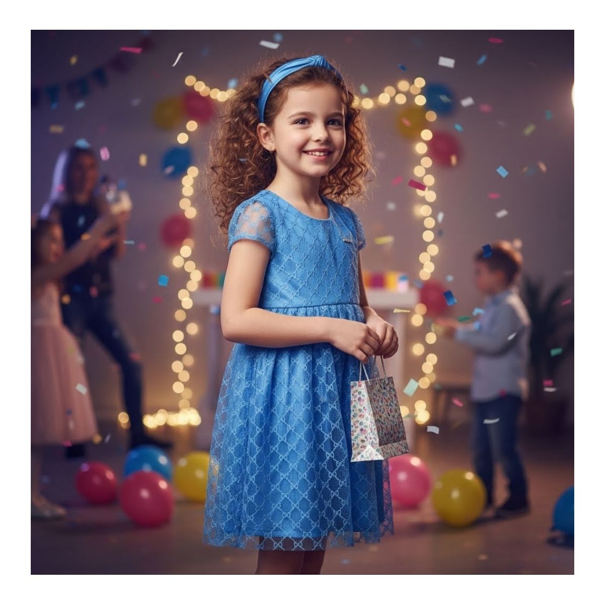  Vestido Azul Godê em Tule Menina - Fátima Modas