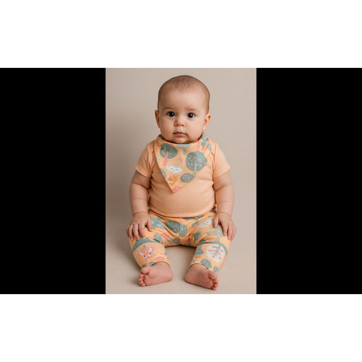 Kit Bebê Menina Com Babador Elian laranja - Fátima Modas