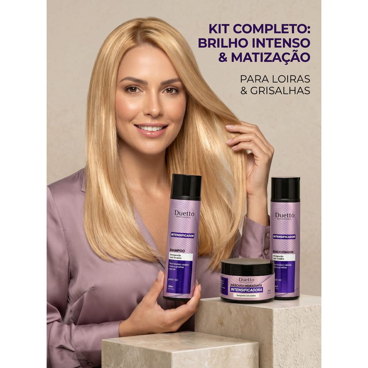 Kit Home Care Intensificador Cabelos Loiros E Grisalhos Duetto 