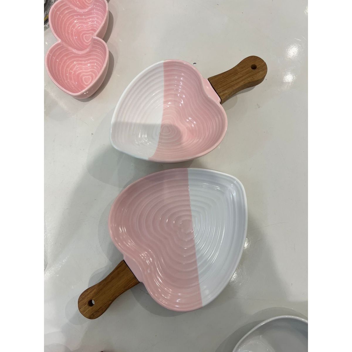 Mini Panela Poele CoracaoRosa/branco C/bambu 5 X 10.5 X 27