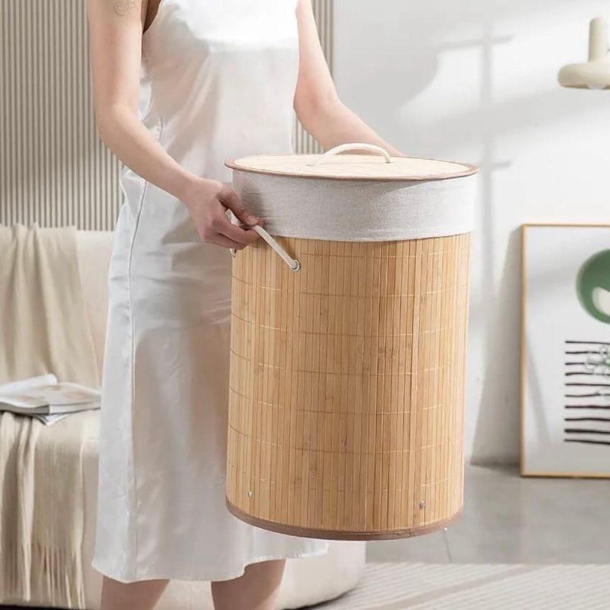 CESTO REDONDO BAMBU C/TAMPA CLARA