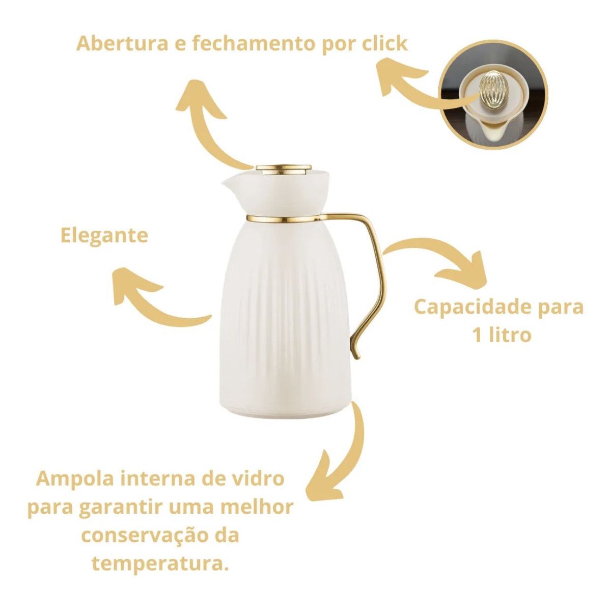 Garrafa sofia bege com dourado 1 litro 