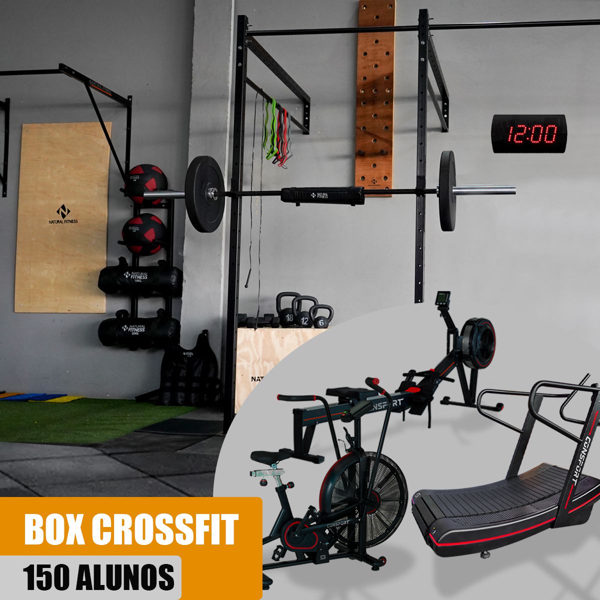 Box de Cross Training Completo com Air Remo, Air Bike e Esteira Curva até 150 Alunos 