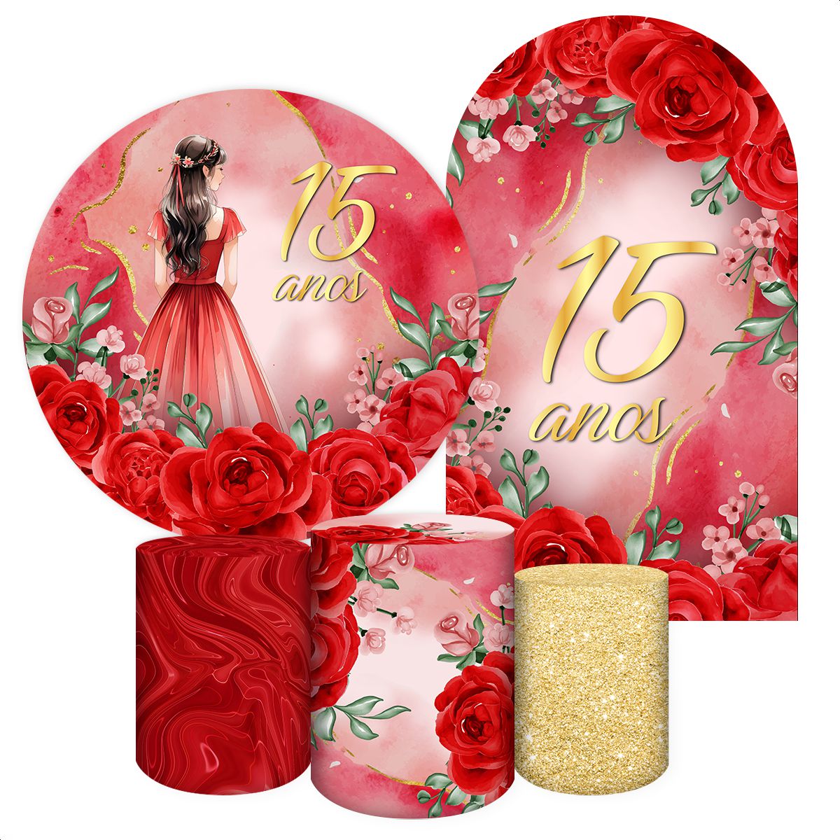 Kit 4 Capas + Romano Tema 15 Anos 7070 - Kit 4 Capas + Romano 7070 - Painel Festivo
