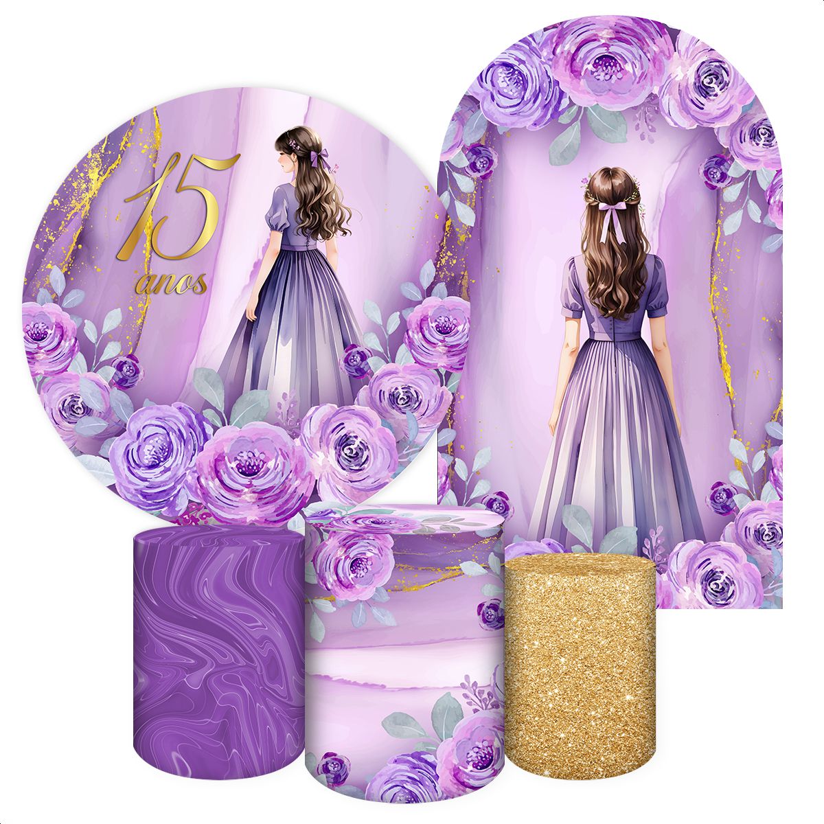 Kit 4 Capas + Romano Tema 15 Anos 7071 - Kit 4 Capas + Romano 7071 - Painel Festivo