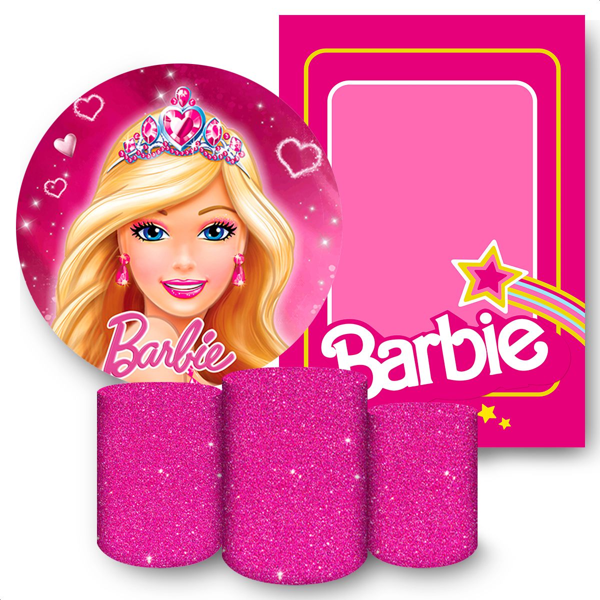 Kit 5 Peças Full Tema Barbie 1 - Kit 5 Peças Full 1 - Painel Festivo