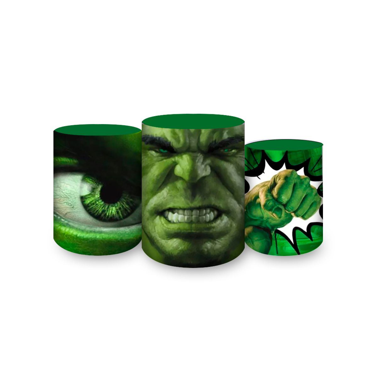 Trio Capas Cilindros Sublimados Tema Hulk 164 - Ca... - Painel Festivo