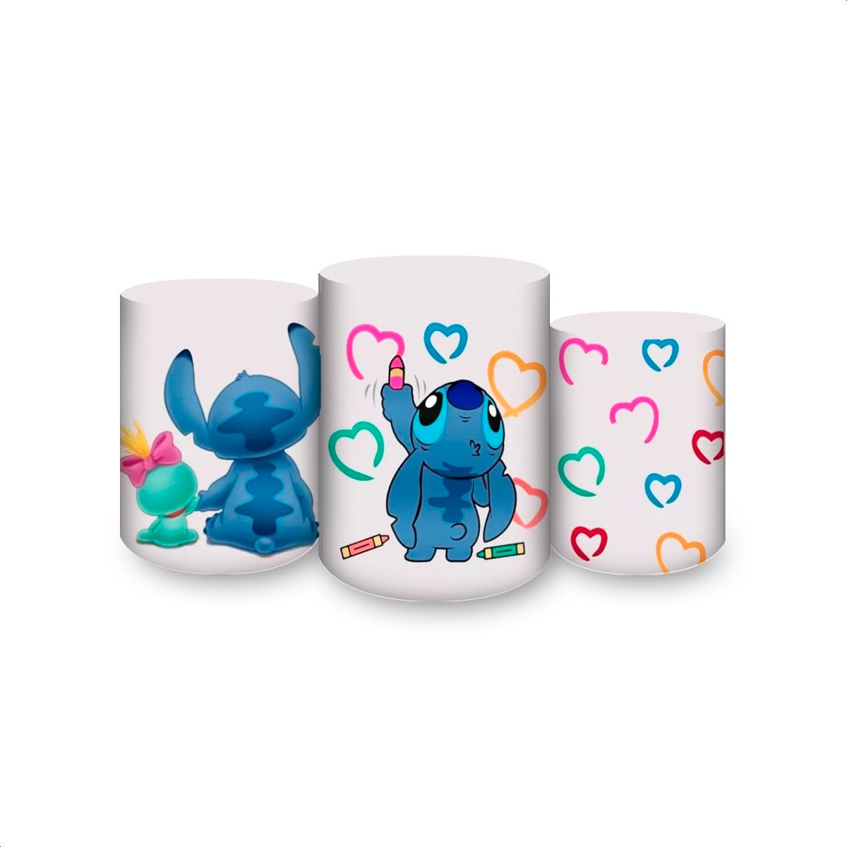 Trio Capas Cilindros Sublimados Tema Lilo e Stitch... - Painel Festivo