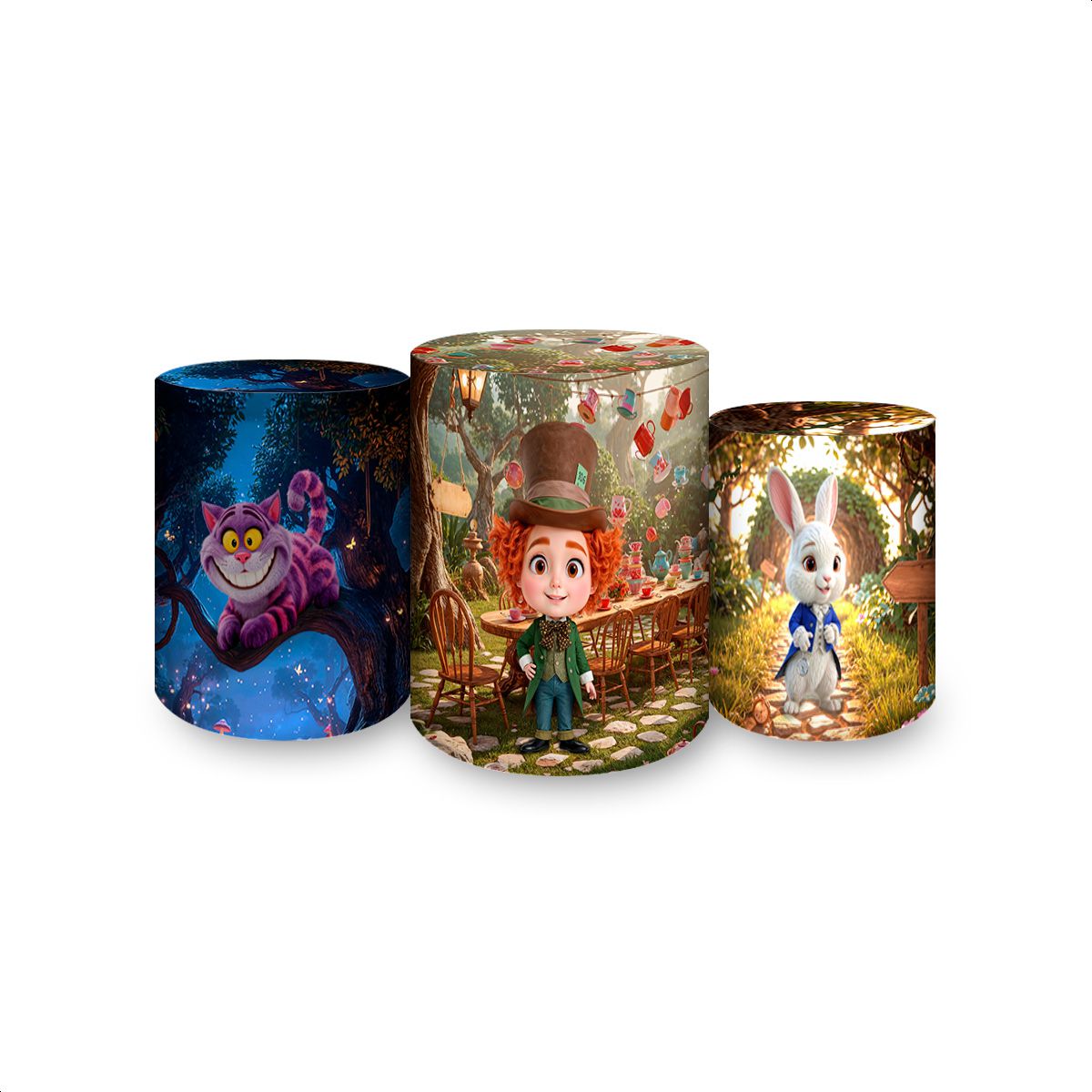 Trio Capas Cilindros Tema Alice no Pais das Maravilhas 4141 - Cilindros 4141 - Painel Festivo